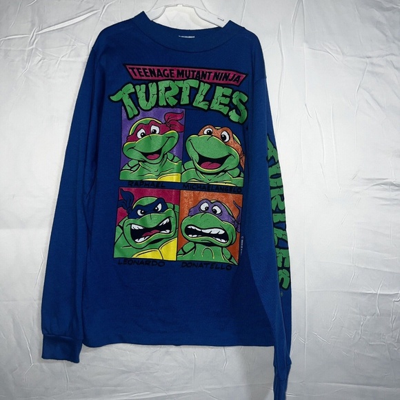 Vtg 1990 Teenage Mutant Ninja Turtles Blue Long Sleeve Youth Large Mirage Studio
